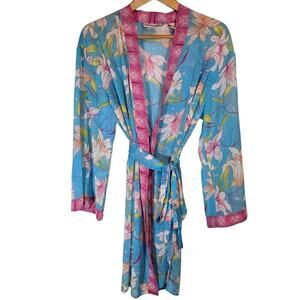 VTG‎ Valerie Stevens Large Floral Multicolor Robe Kimono Bohemian Coverup Beach